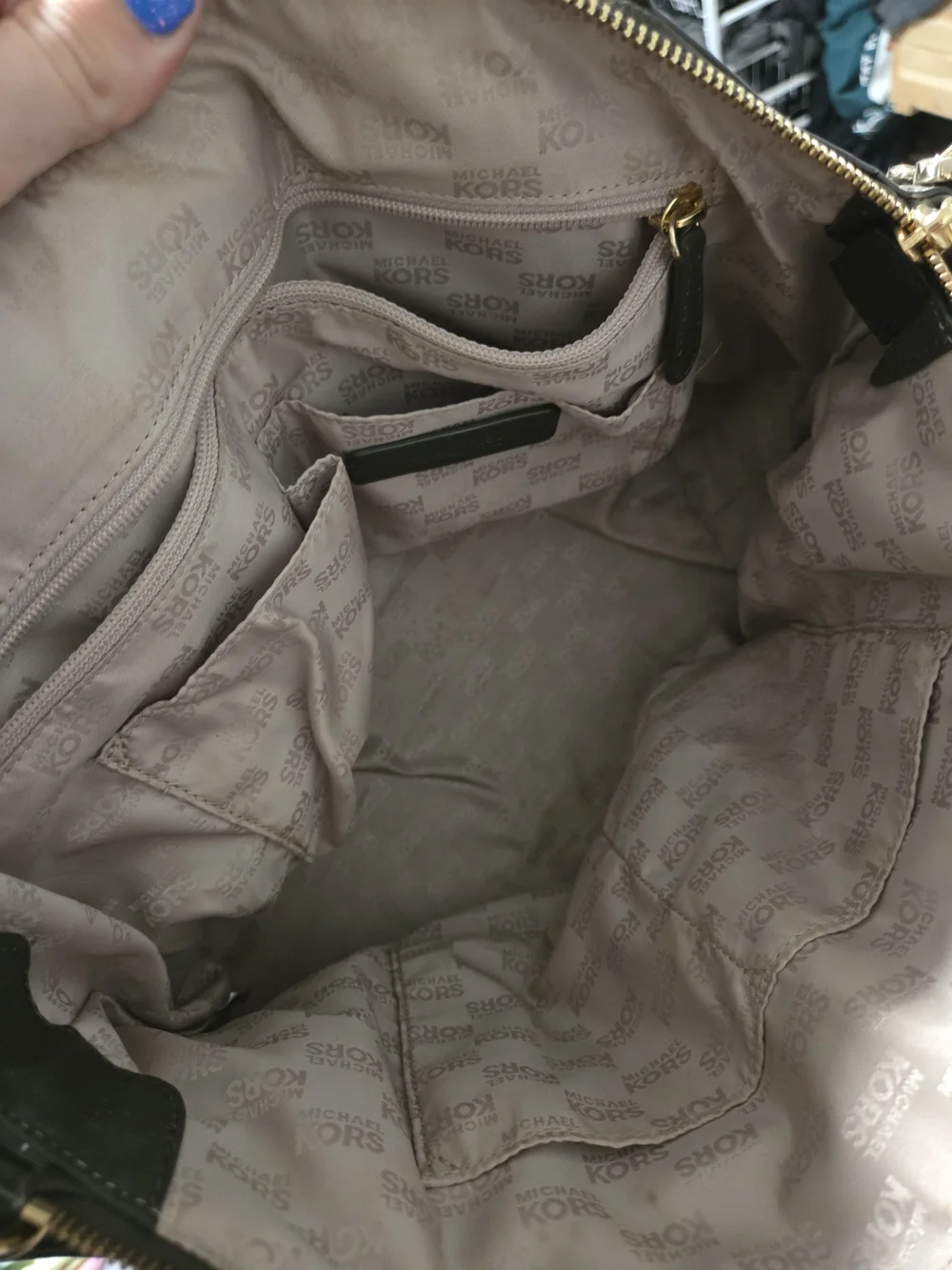 Michael Kors Olive Green Leather Satchel with Signature MK Emblem
